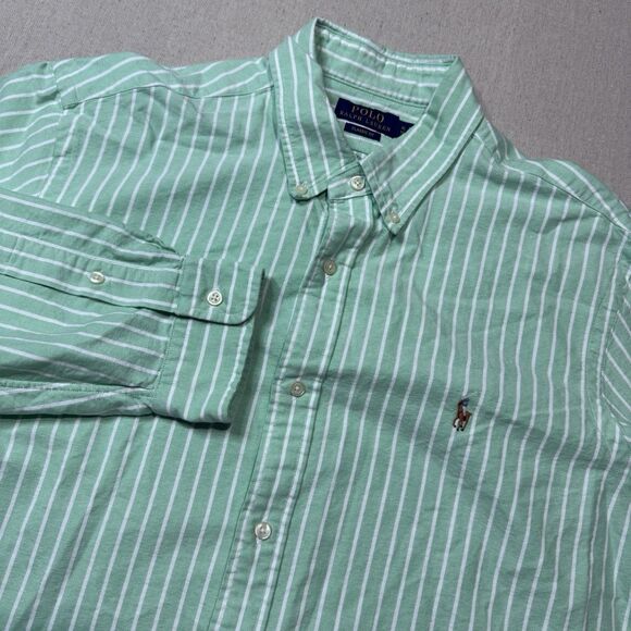 Polo Ralph Lauren Shirt Mens XL Green Oxford Strech Button Down Pony Striped - Picture 1 of 6